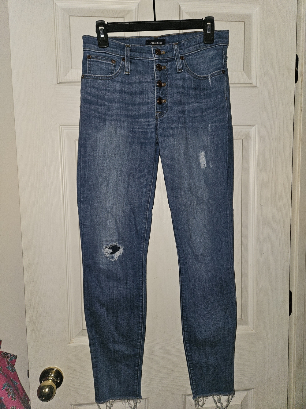 J. Crew Women's Skinny Jeans in Medium Blue with Distressed Details